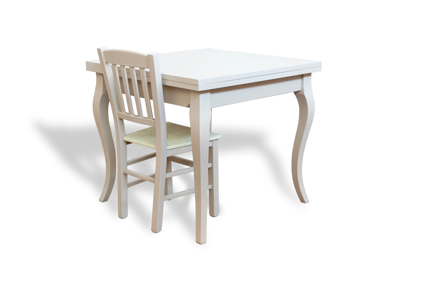 TAVOLO PIANO IN LEGNO DI FRASSINO - GAMBE IN LEGNO DI FAGGIO cm 90x90 libro aperto 180x90